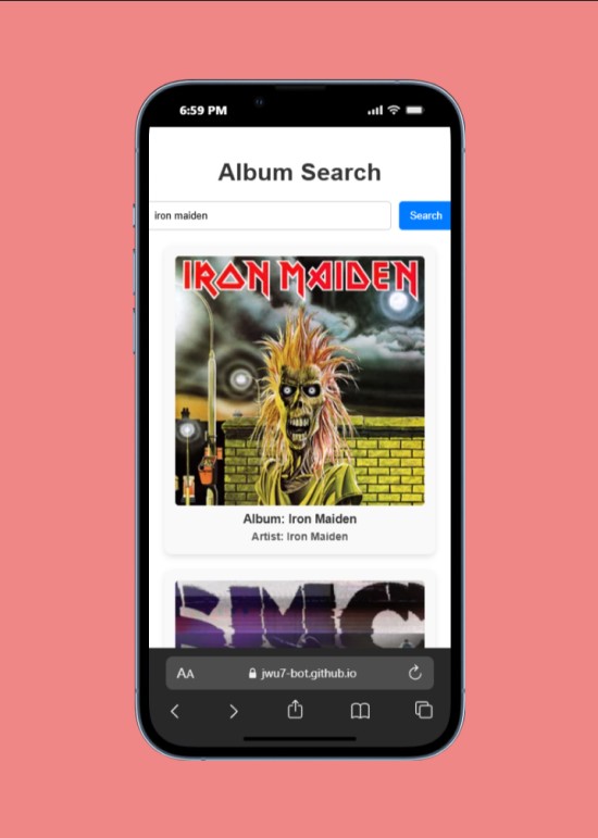 Screenshot of the Album Searcher app project