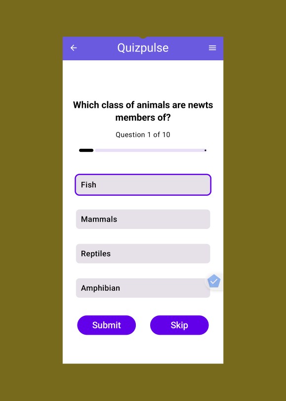 Screenshot of the Quizpulse app project